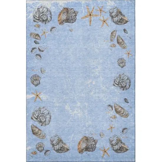 Blue Brown And Ivory Geometric Washable Area Rug With UV Protection Photo 3