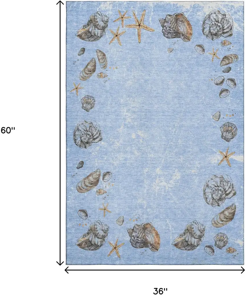 Blue Brown And Ivory Geometric Washable Area Rug With UV Protection Photo 3