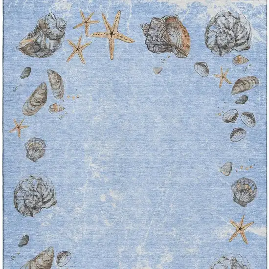 Blue Brown And Ivory Geometric Washable Area Rug With UV Protection Photo 4