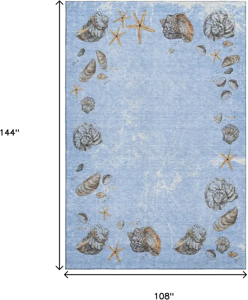 Blue Brown And Ivory Geometric Washable Area Rug With UV Protection Photo 3