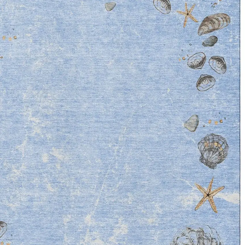 Blue Brown And Ivory Geometric Washable Area Rug With UV Protection Photo 3