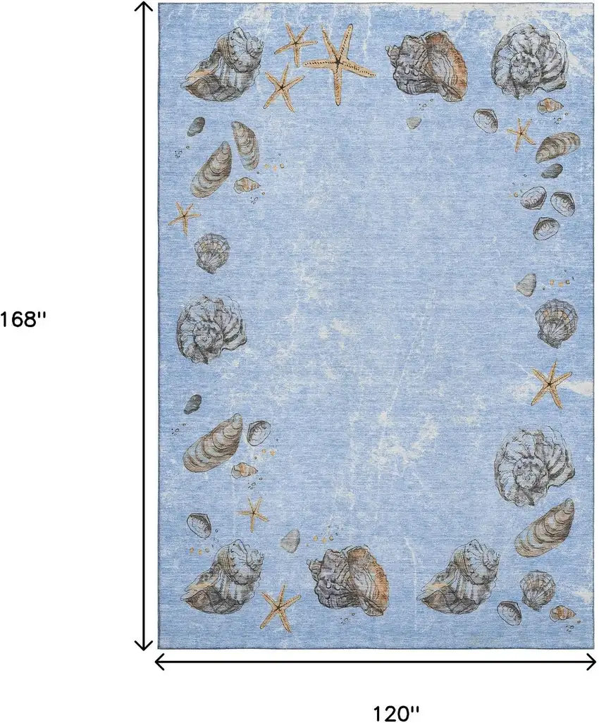 Blue Brown And Ivory Geometric Washable Area Rug With UV Protection Photo 3