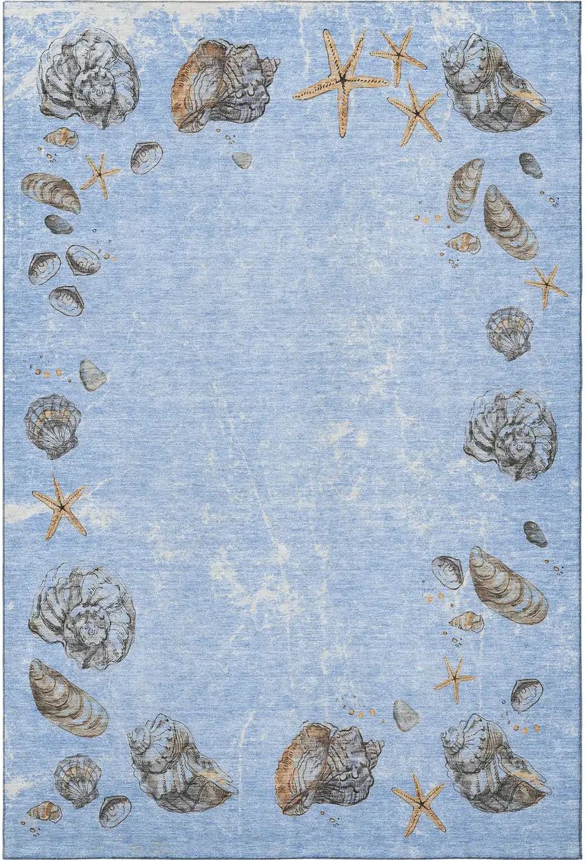 Blue Brown And Ivory Geometric Washable Area Rug With UV Protection Photo 3