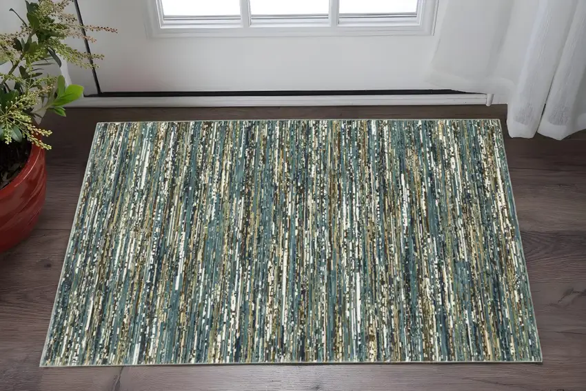 Blue Brown And Ivory Striped Area Rug Photo 1
