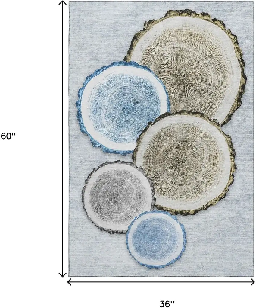 Blue Brown And Ivory Woodland Lodge Washable Area Rug With UV Protection Photo 3