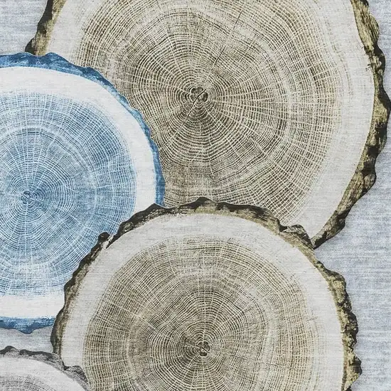 Blue Brown And Ivory Woodland Lodge Washable Area Rug With UV Protection Photo 3