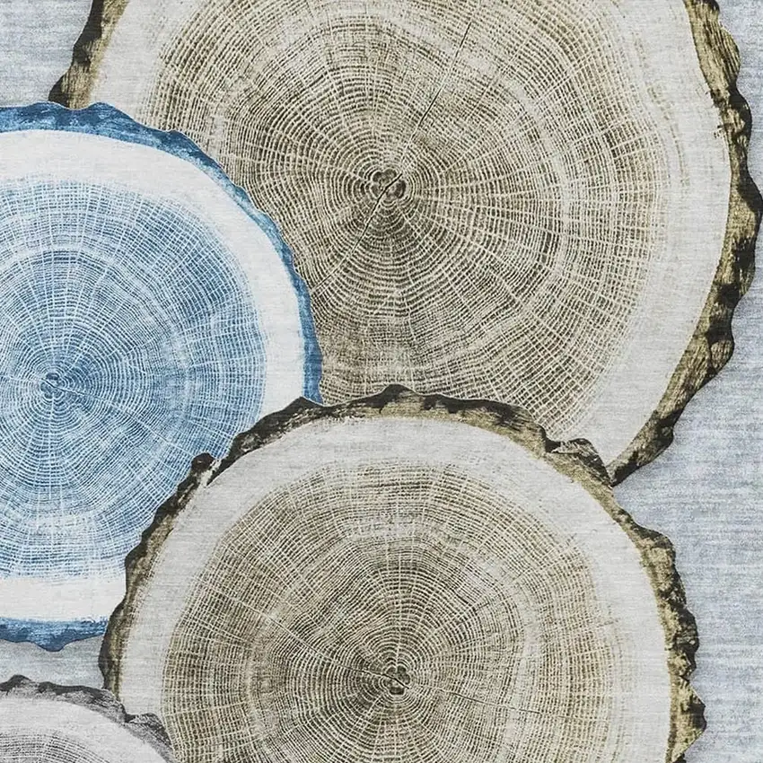 Blue Brown And Ivory Woodland Lodge Washable Area Rug With UV Protection Photo 3