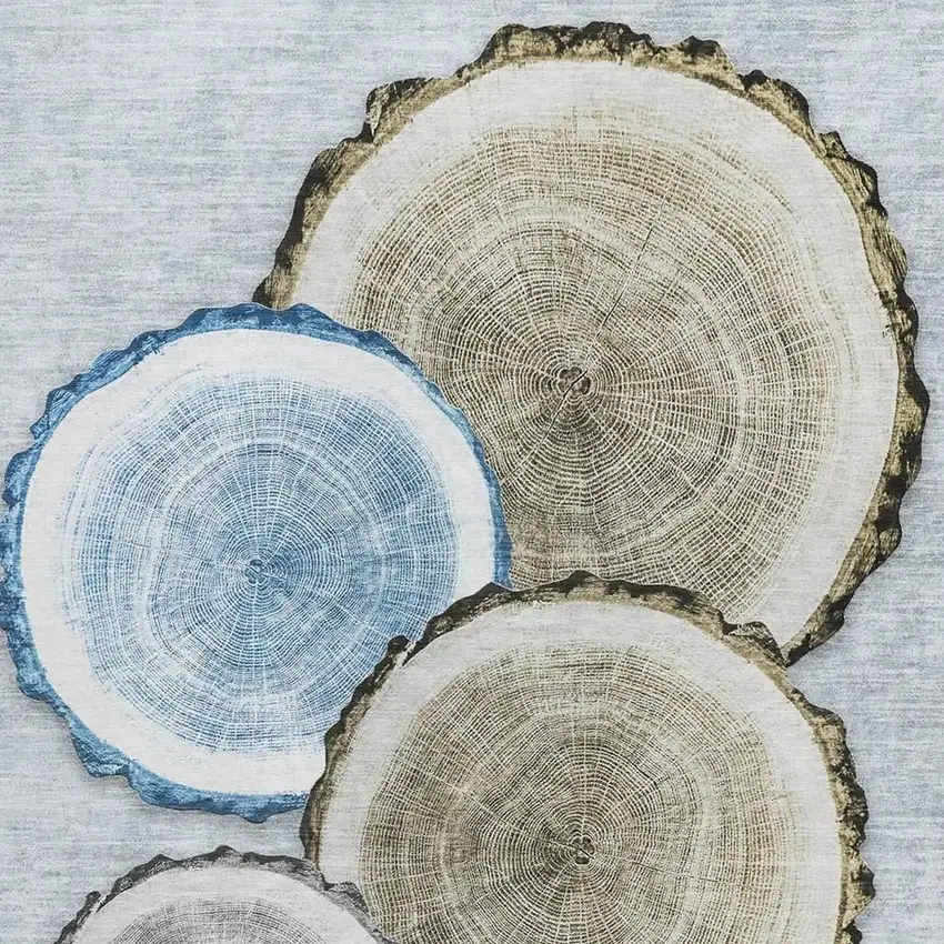 Blue Brown And Ivory Woodland Lodge Washable Area Rug With UV Protection Photo 3