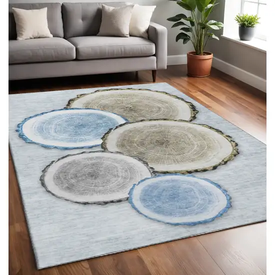 Blue Brown And Ivory Woodland Lodge Washable Area Rug With UV Protection Photo 2
