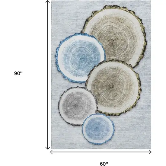 Blue Brown And Ivory Woodland Lodge Washable Area Rug With UV Protection Photo 3