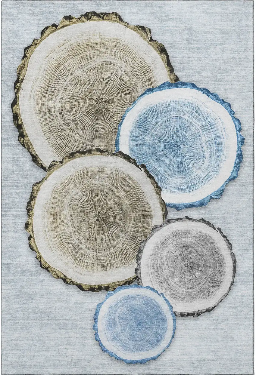 Blue Brown And Ivory Woodland Lodge Washable Area Rug With UV Protection Photo 4