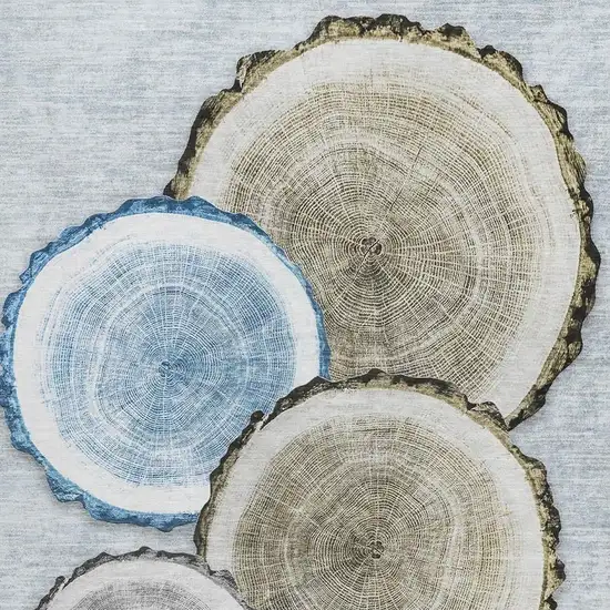 Blue Brown And Ivory Woodland Lodge Washable Area Rug With UV Protection Photo 3