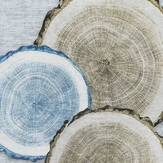 Blue Brown And Ivory Woodland Lodge Washable Area Rug With UV Protection Photo 3