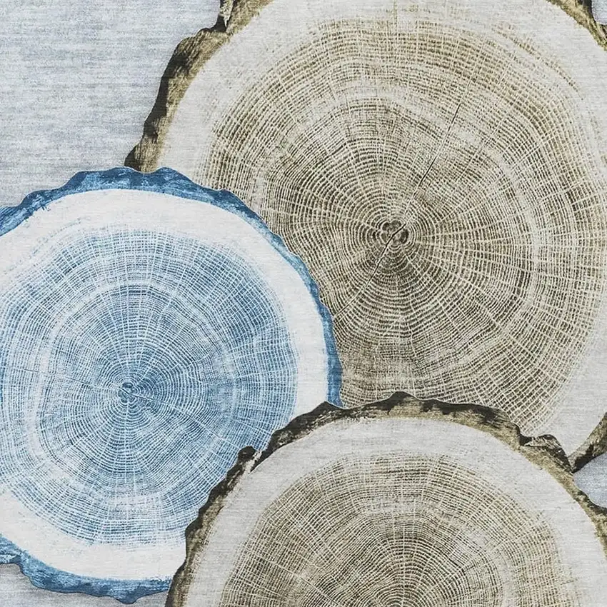 Blue Brown And Ivory Woodland Lodge Washable Area Rug With UV Protection Photo 3