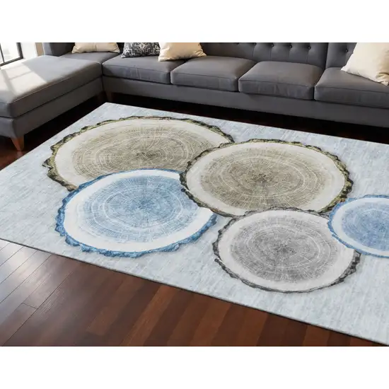 Blue Brown And Ivory Woodland Lodge Washable Area Rug With UV Protection Photo 2