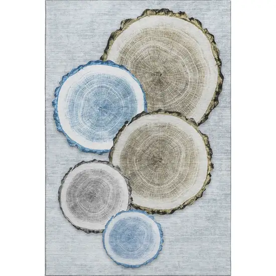 Blue Brown And Ivory Woodland Lodge Washable Area Rug With UV Protection Photo 1