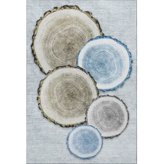 Blue Brown And Ivory Woodland Lodge Washable Area Rug With UV Protection Photo 4