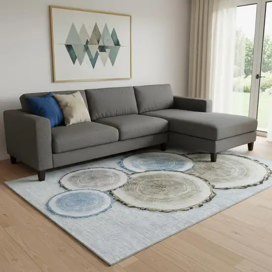 Blue Brown And Ivory Woodland Lodge Washable Area Rug With UV Protection Photo 1