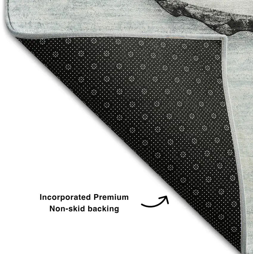 Blue Brown And Ivory Woodland Lodge Washable Area Rug With UV Protection Photo 7