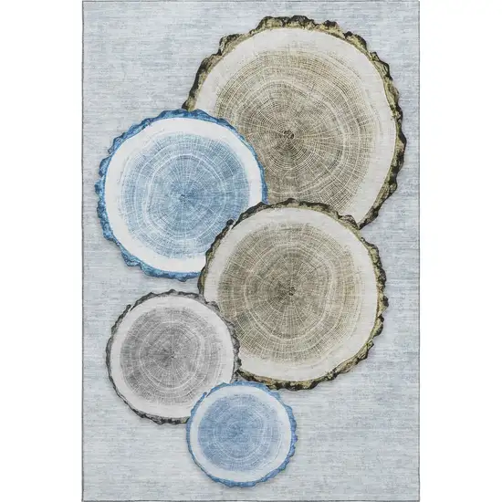 Blue Brown And Ivory Faux Bois Washable Area Rug With UV Protection Photo 2