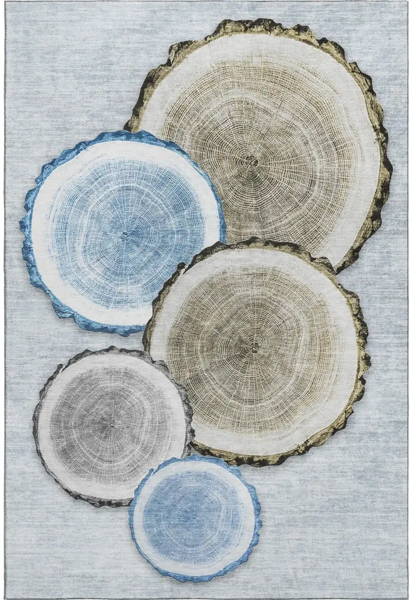 Blue Brown And Ivory Faux Bois Washable Area Rug With UV Protection Photo 2
