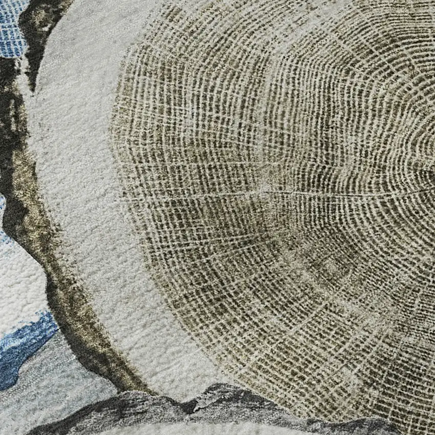 Blue Brown And Ivory Faux Bois Washable Area Rug With UV Protection Photo 9