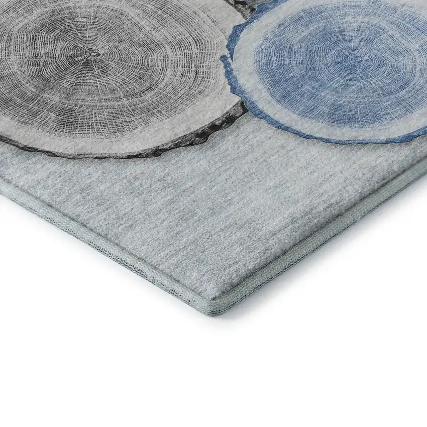 Blue Brown And Ivory Faux Bois Washable Area Rug With UV Protection Photo 6