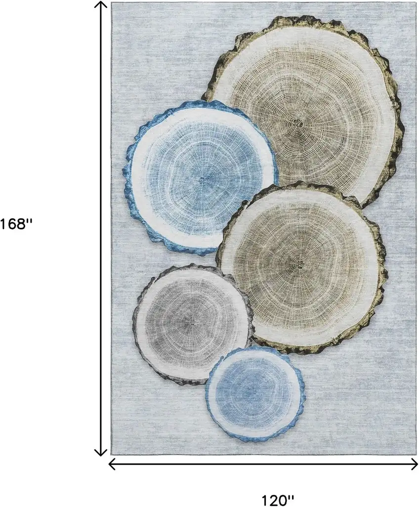 Blue Brown And Ivory Faux Bois Washable Area Rug With UV Protection Photo 8