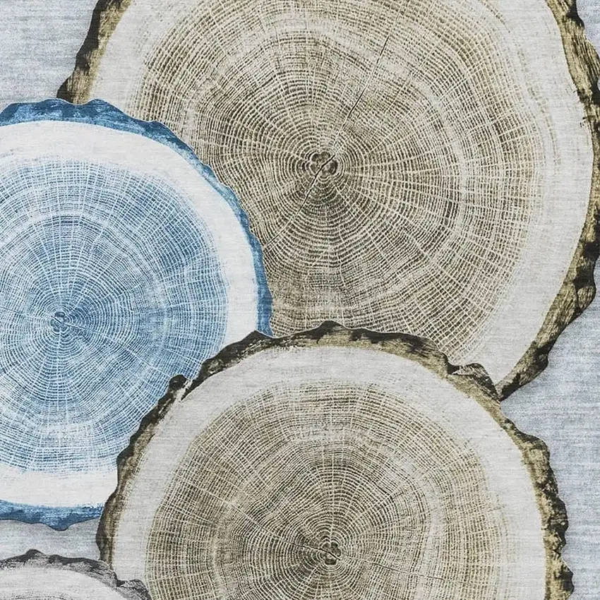 Blue Brown And Ivory Woodland Lodge Washable Area Rug With UV Protection Photo 3