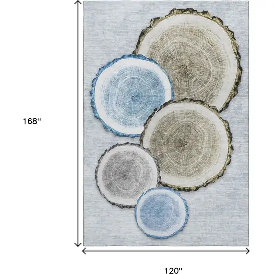 Blue Brown And Ivory Woodland Lodge Washable Area Rug With UV Protection Photo 3