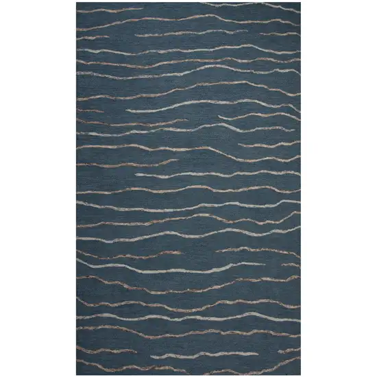 Blue Brown And Ivory Wool Striped Hand Tufted Area Rug Photo 2