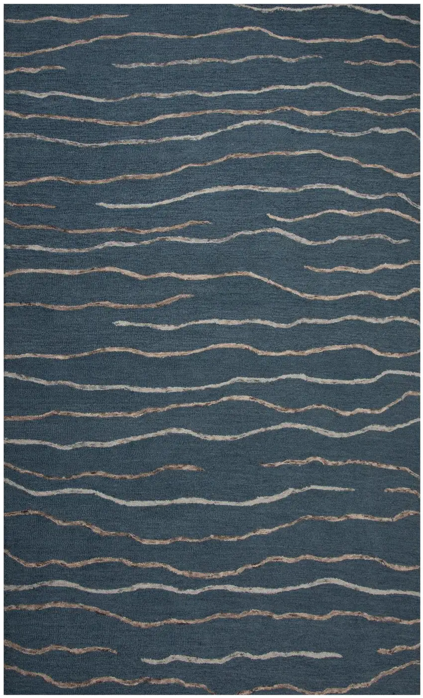 Blue Brown And Ivory Wool Striped Hand Tufted Area Rug Photo 2