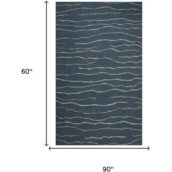 Blue Brown And Ivory Wool Striped Hand Tufted Area Rug Photo 5