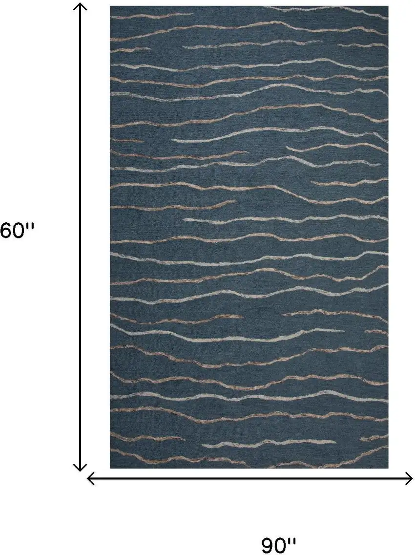 Blue Brown And Ivory Wool Striped Hand Tufted Area Rug Photo 5