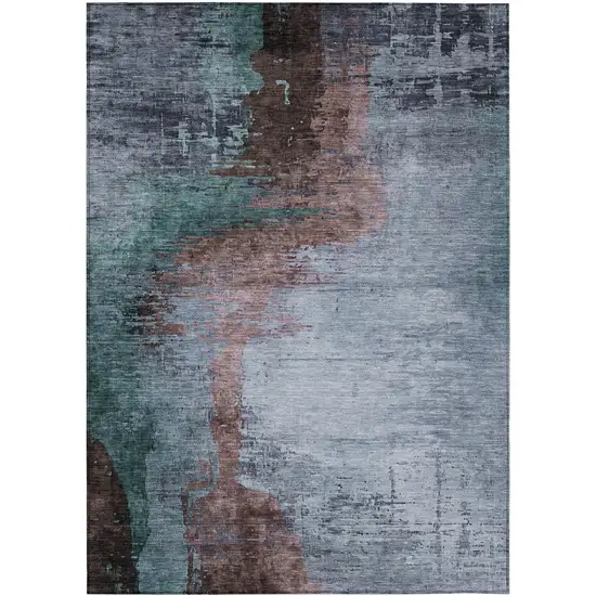 Blue Brown And Mauve Abstract Washable Indoor Outdoor Area Rug Photo 1
