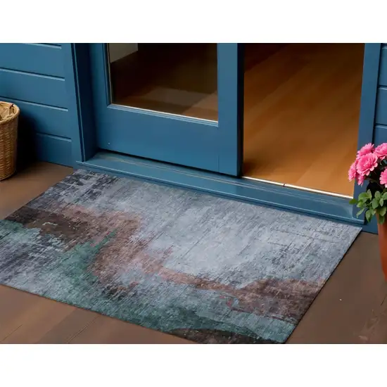 Blue Brown And Mauve Abstract Washable Indoor Outdoor Area Rug Photo 2