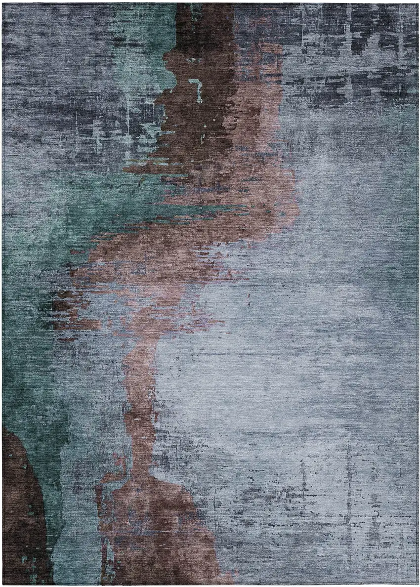 Blue Brown And Mauve Abstract Washable Indoor Outdoor Area Rug Photo 1