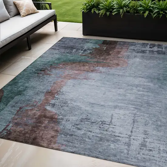 Blue Brown And Mauve Abstract Washable Indoor Outdoor Area Rug Photo 2