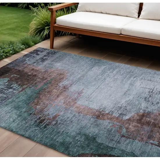 Blue Brown And Mauve Abstract Washable Indoor Outdoor Area Rug Photo 2
