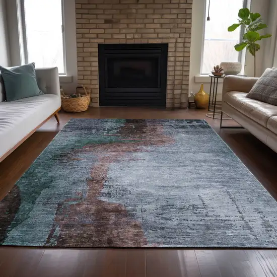 Blue Brown And Mauve Abstract Washable Indoor Outdoor Area Rug Photo 6