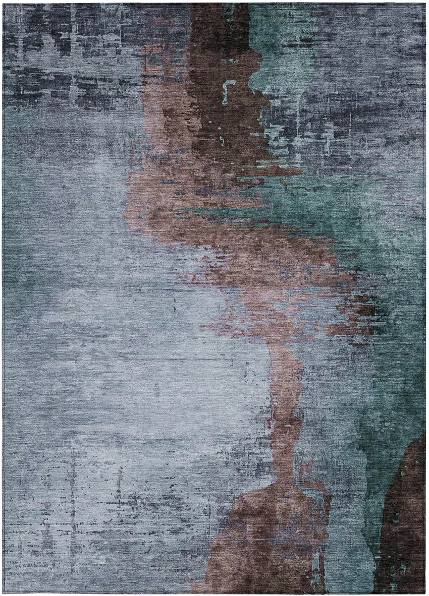 Blue Brown And Mauve Abstract Washable Indoor Outdoor Area Rug Photo 1