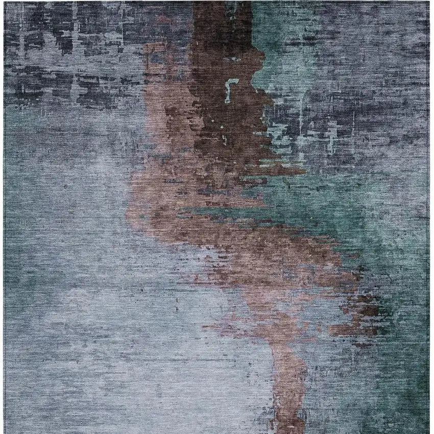 Blue Brown And Mauve Abstract Washable Indoor Outdoor Area Rug Photo 3