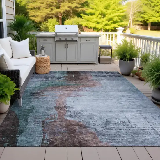 Blue Brown And Mauve Abstract Washable Indoor Outdoor Area Rug Photo 4