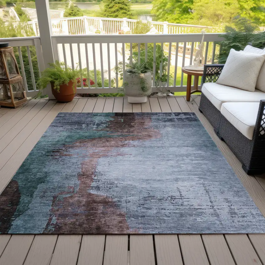 Blue Brown And Mauve Abstract Washable Indoor Outdoor Area Rug Photo 7