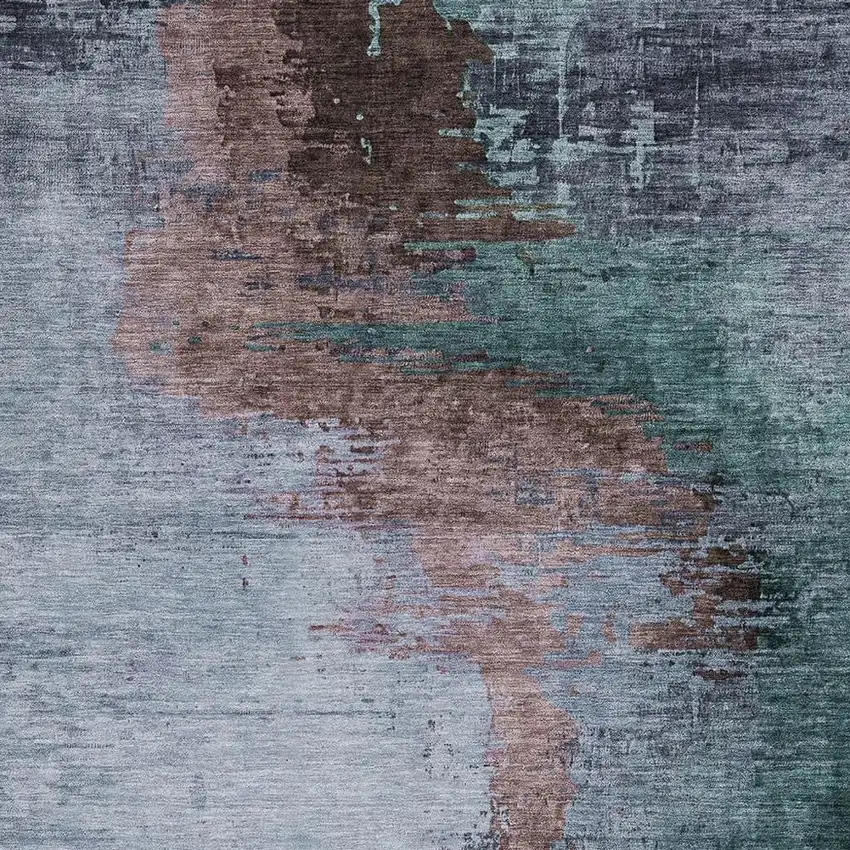 Blue Brown And Mauve Abstract Washable Indoor Outdoor Area Rug Photo 3