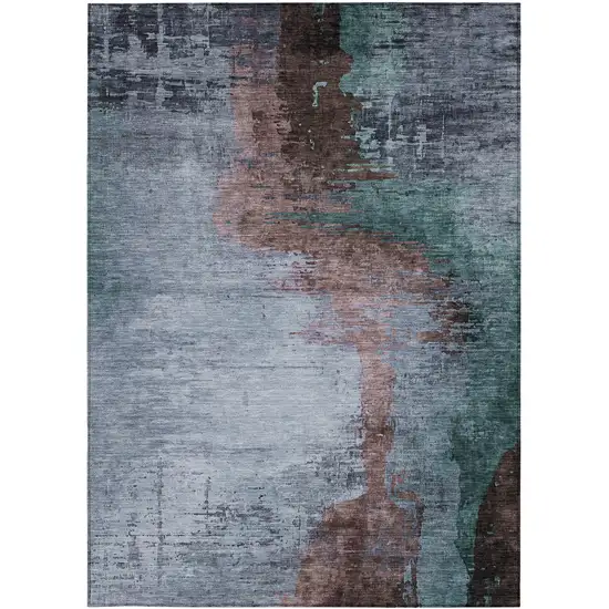 Blue Brown And Mauve Abstract Washable Indoor Outdoor Area Rug Photo 1