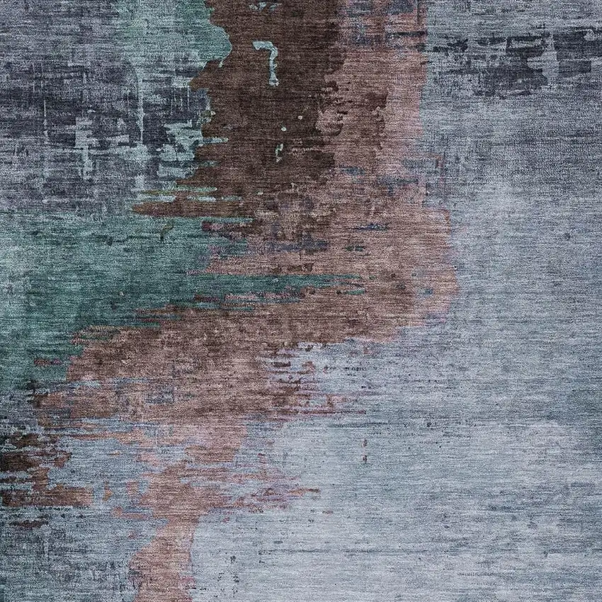Blue Brown And Mauve Abstract Washable Indoor Outdoor Area Rug Photo 3