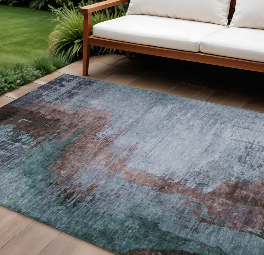 Blue Brown And Mauve Abstract Washable Indoor Outdoor Area Rug Photo 2