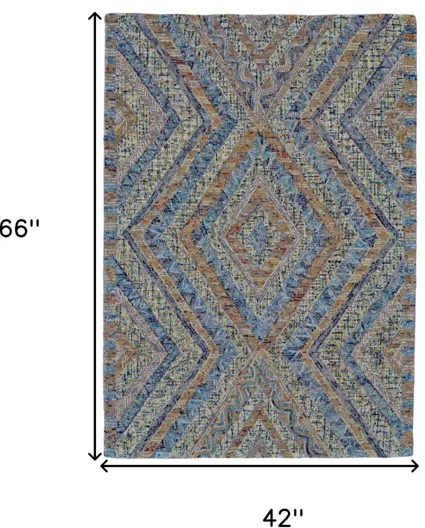 Blue Brown And Orange Wool Geometric Tufted Handmade Stain Resistant Area Rug Photo 5