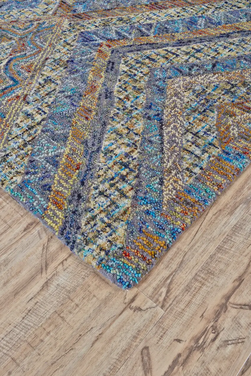 Blue Brown And Orange Wool Geometric Tufted Handmade Stain Resistant Area Rug Photo 3